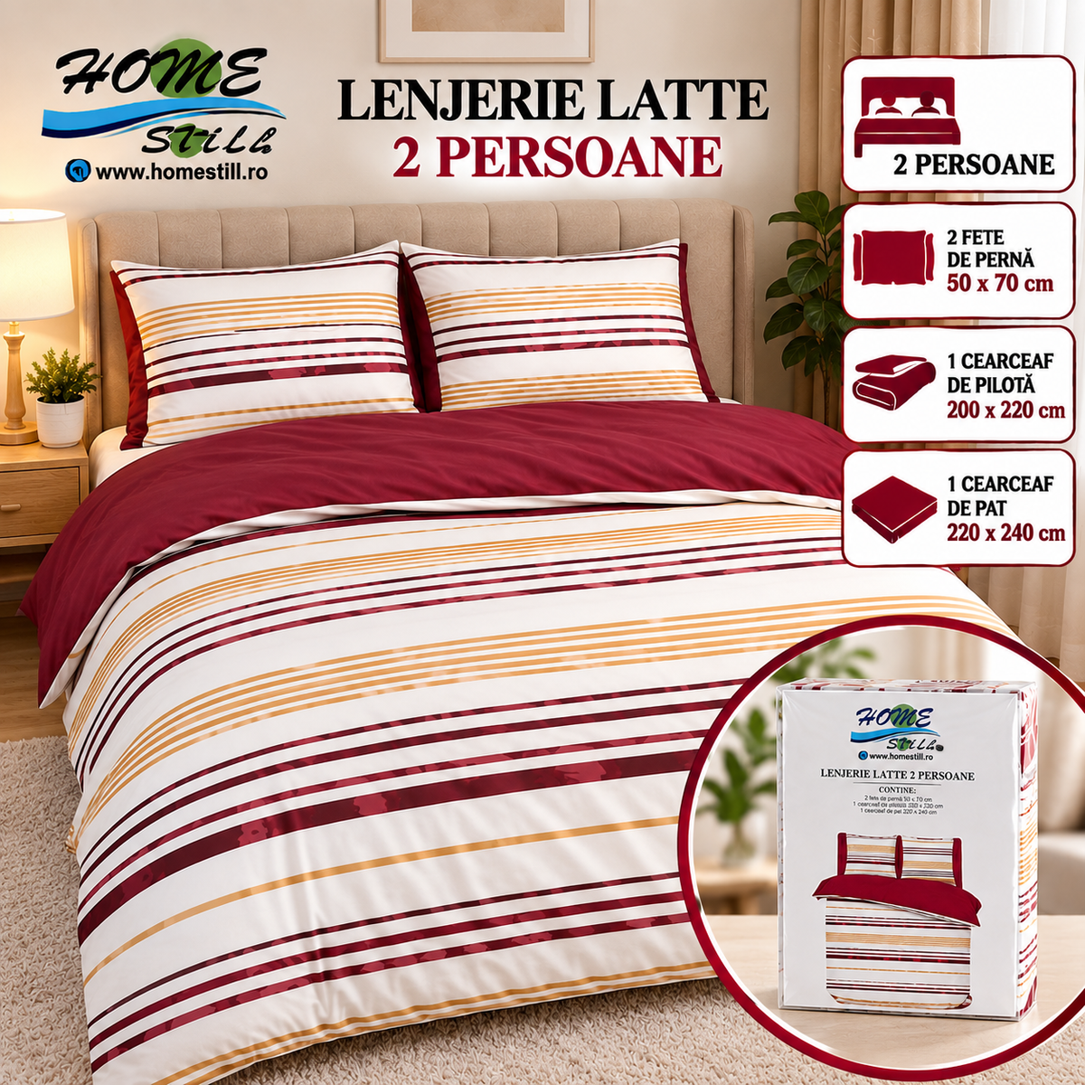 Lenjerie De Pat Latte 2 Pers, Microfibra, 220x240