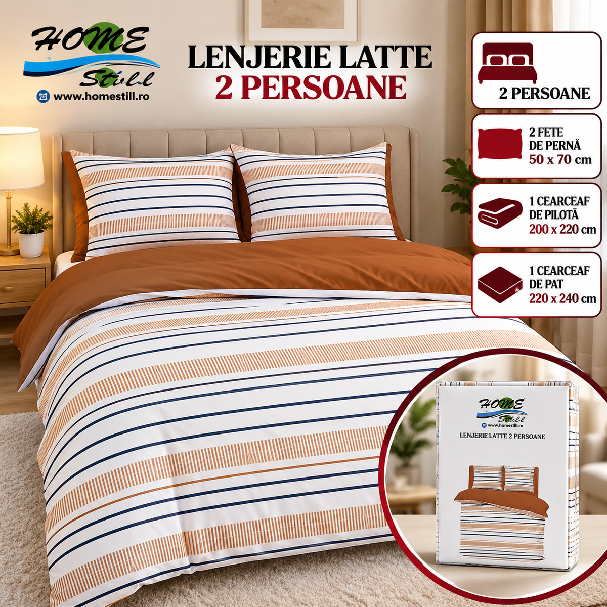 Lenjerie De Pat Latte 2 Pers, Microfibra, 220x240