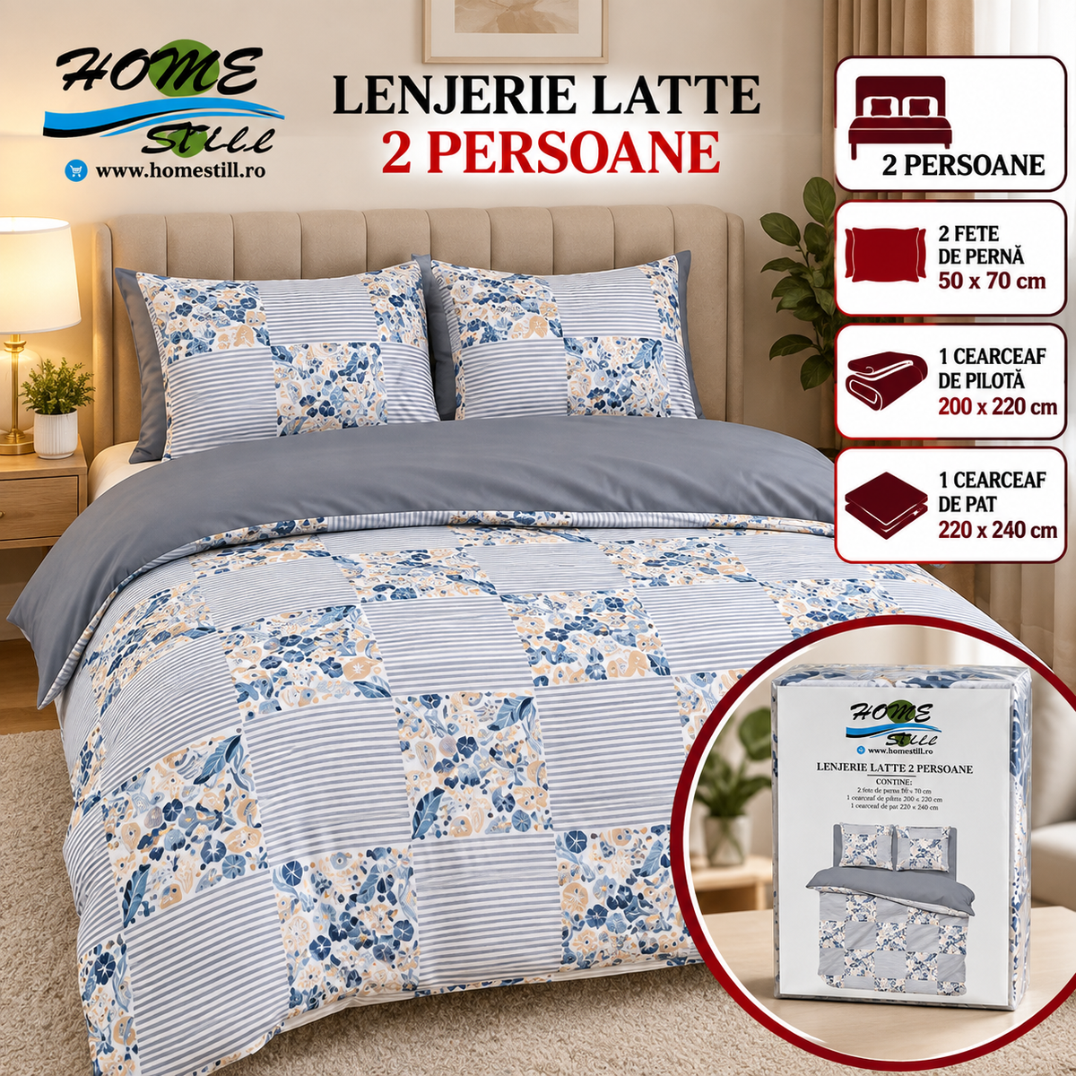 Lenjerie De Pat Latte 2 Pers, Microfibra, 220x240