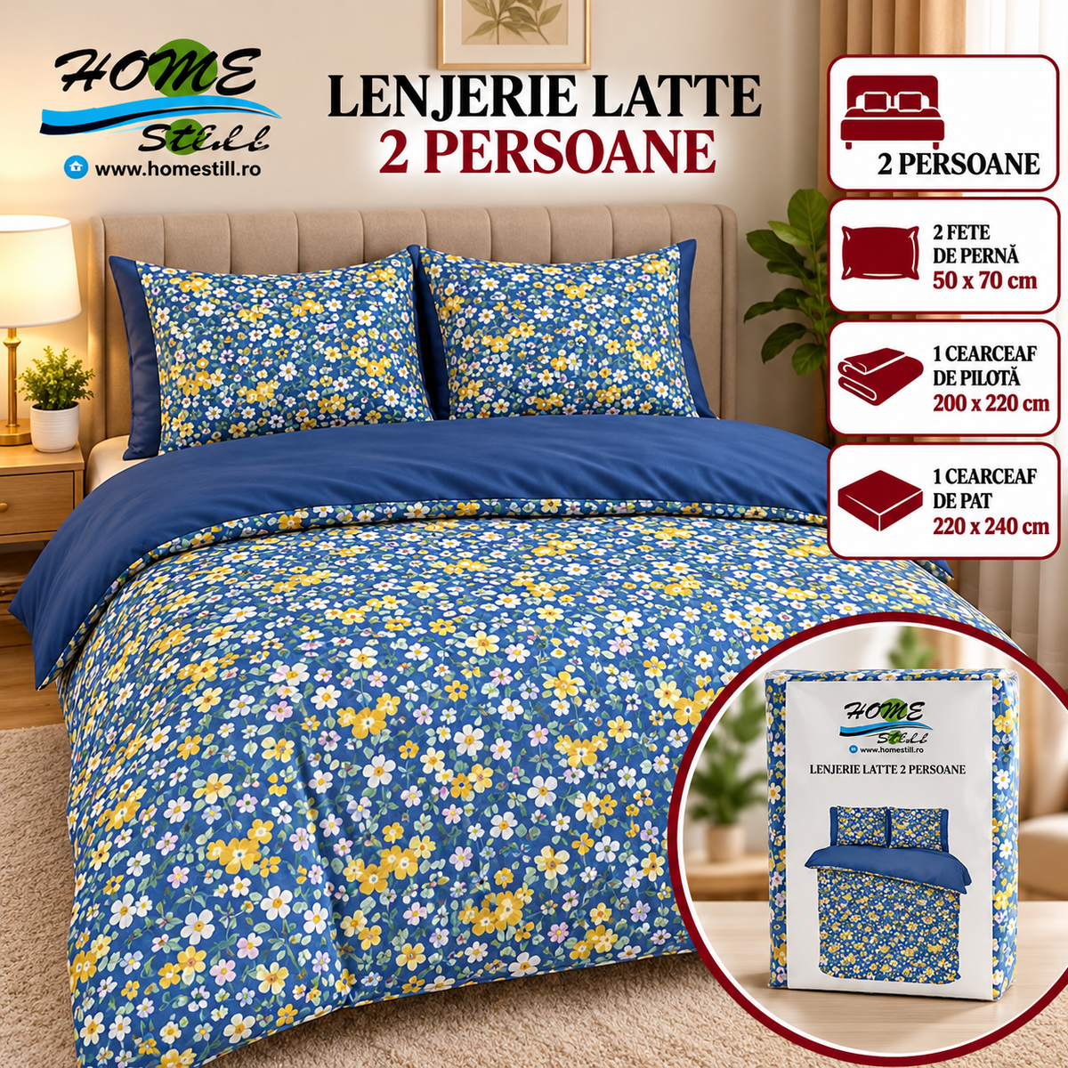Lenjerie De Pat Latte 2 Pers, Microfibra, 220x240