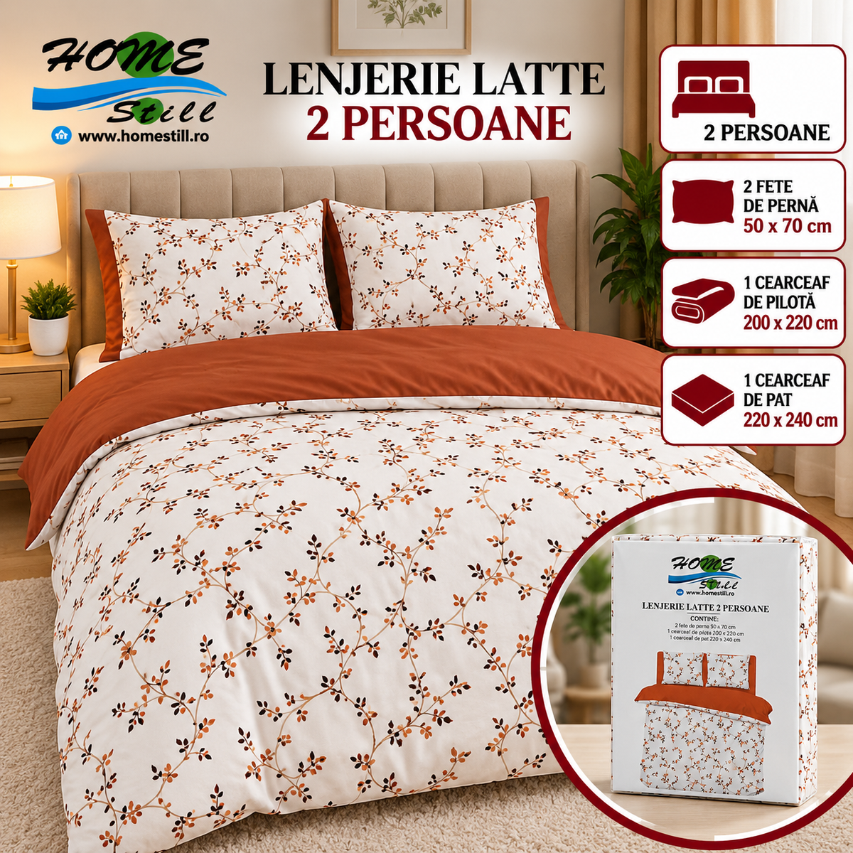Lenjerie De Pat Latte 2 Pers, Microfibra, 220x240