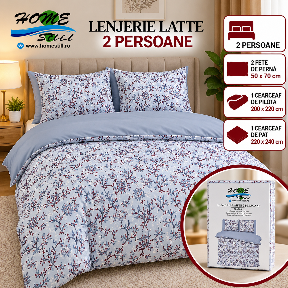 Lenjerie De Pat Latte 2 Pers, Microfibra, 220x240