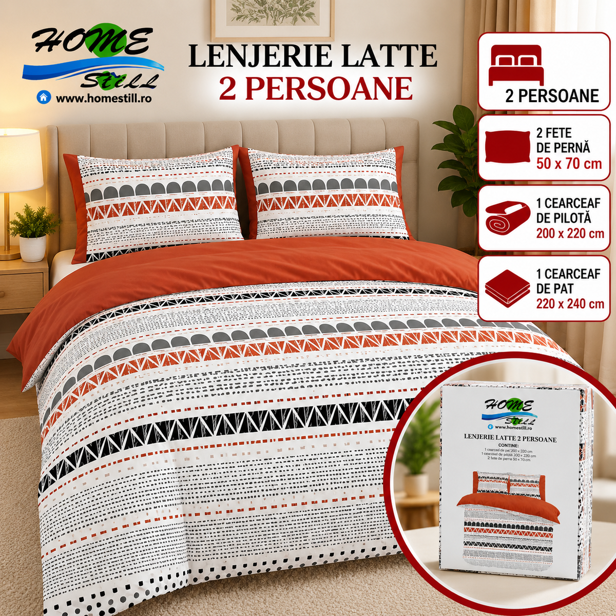 Lenjerie De Pat Latte 2 Pers, Microfibra, 220x240