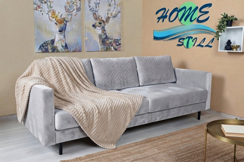 Patura Brius Popcorn, Microfibra tip jacquard, 200x220, Moale, Crem, detaliu produs