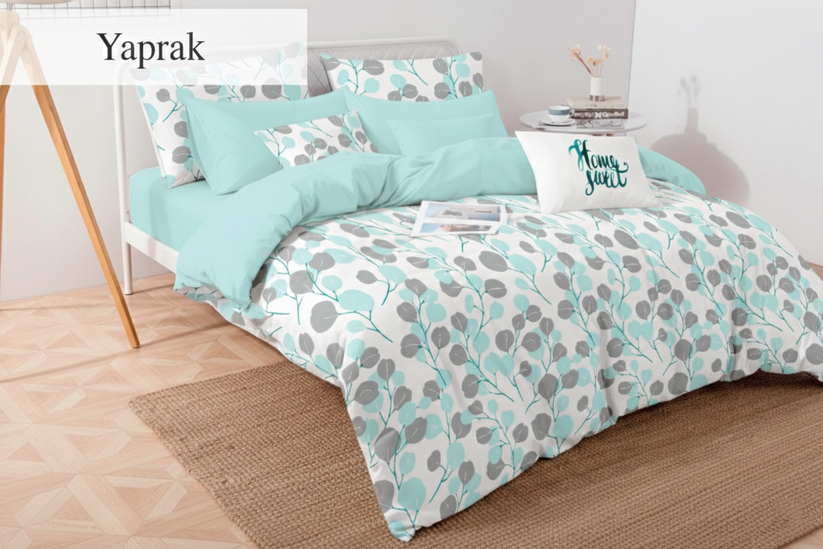 Set Brius 2 Lenjerii de Pat Ranforce 2 Pers, 40% bumbac, 60%poliester, Fata Perna 50x70 cm, Calitate Premium, Turcoaz, detaliu produs