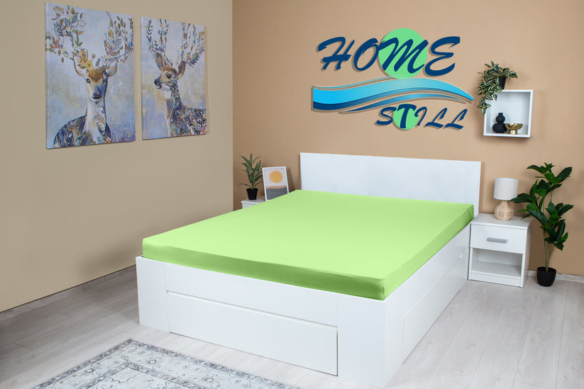 Cearceaf Brius cu elastic Jersey, 50% poliester , 50% bumbac, Material moale si prietenos cu pielea, Verde, detaliu produs