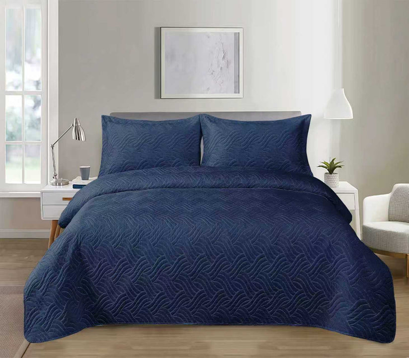 Cuvertura de pat Brius Velvet albastru inchis, detaliu material catifea