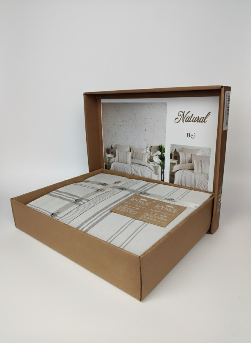 Lenjerie de Pat 2 Pers Naturel 6 Pcs