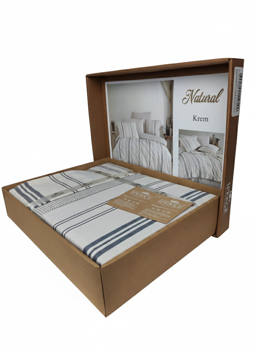 Lenjerie de Pat 2 Pers Naturel 6 Pcs