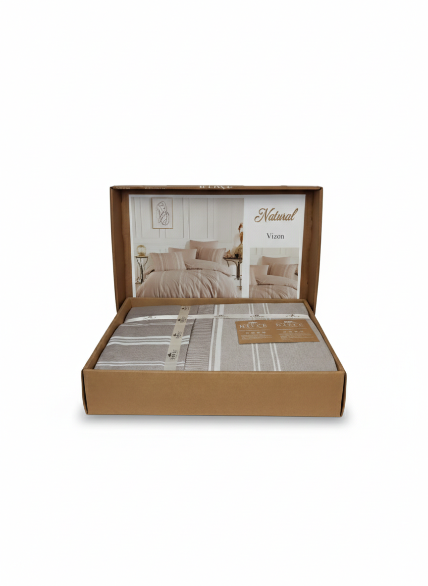 Lenjerie de Pat 2 Pers Naturel 6 Pcs