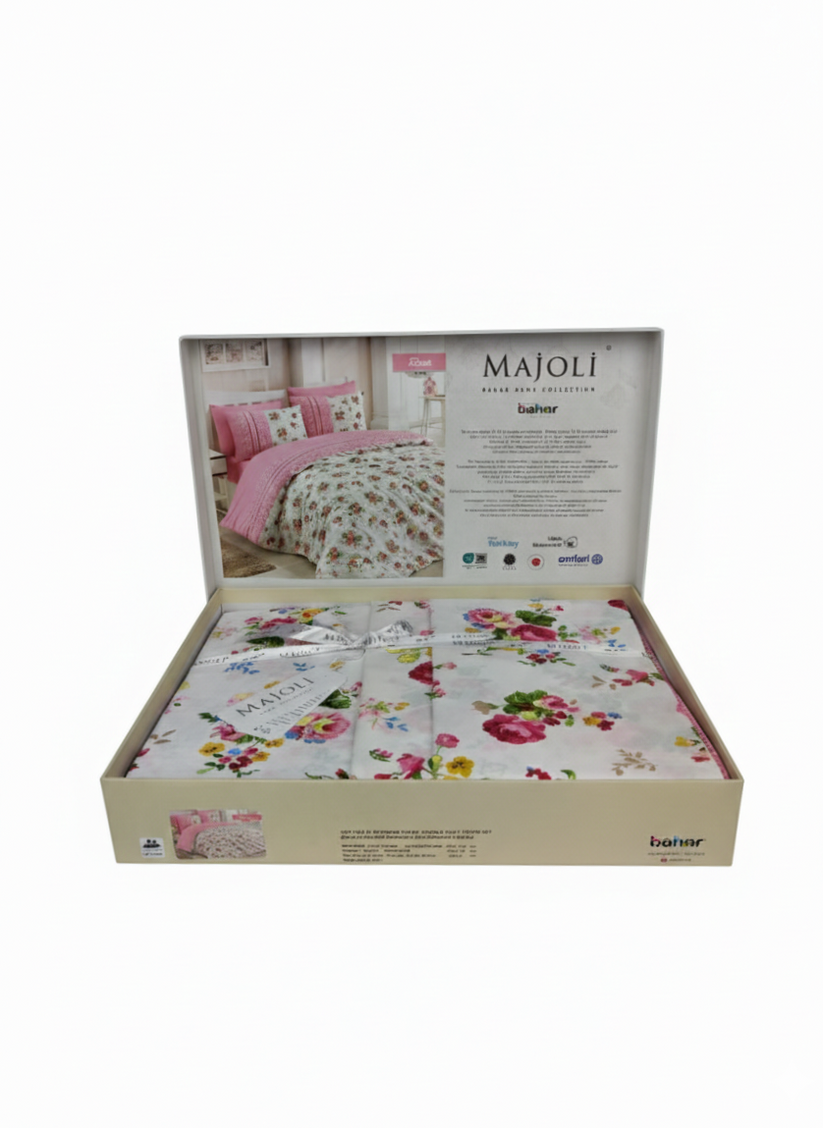 Lenjerie Brius de Pat 2 Pers. Majoli 4 Pcs, 100% bumbac, Fata Perna 50x70 cm, Calitate Premium, ROSA, imagine produs