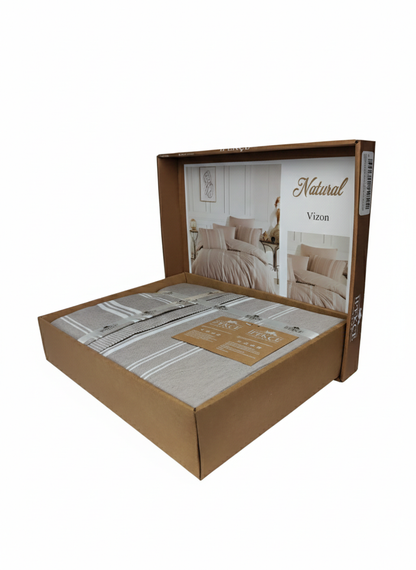 Lenjerie de Pat 2 Pers Naturel 6 Pcs