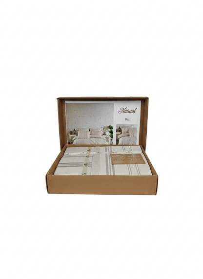 Lenjerie de Pat 2 Pers Naturel 6 Pcs